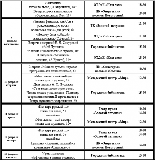 План мероприятий учреждений культуры Озерского городского округа