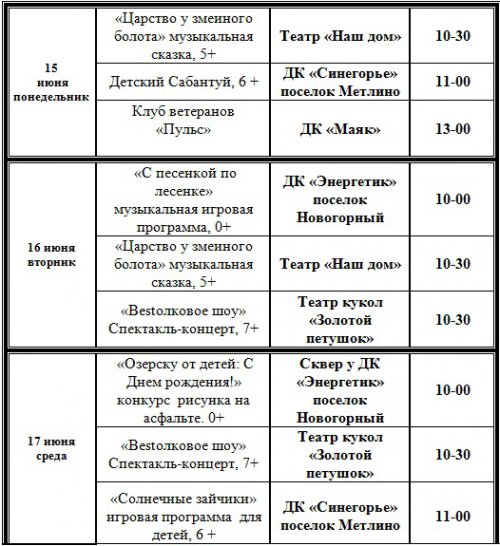 План мероприятий учреждений культуры на июнь План мероприятий учреждений культуры на июнь