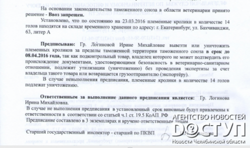 СКАНДАЛ. Россельхознадзор настаивает на уничтожении кроликов в Кольцово до 8 апреля 2016 года СКАНДАЛ. Россельхознадзор настаивает на уничтожении кроликов в Кольцово до 8 апреля 2016 года